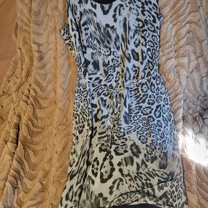 Chicos Size 1 Gray and Black Leopard print Maxi Dress